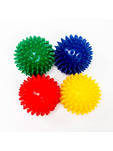 Набор из 4 больших игольчатых массажных шариков / массажные мячики ежики с шипами, d-7.5 см.